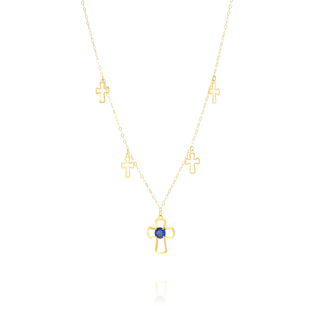Real Gold Blue Stone Cross Necklace (18K)