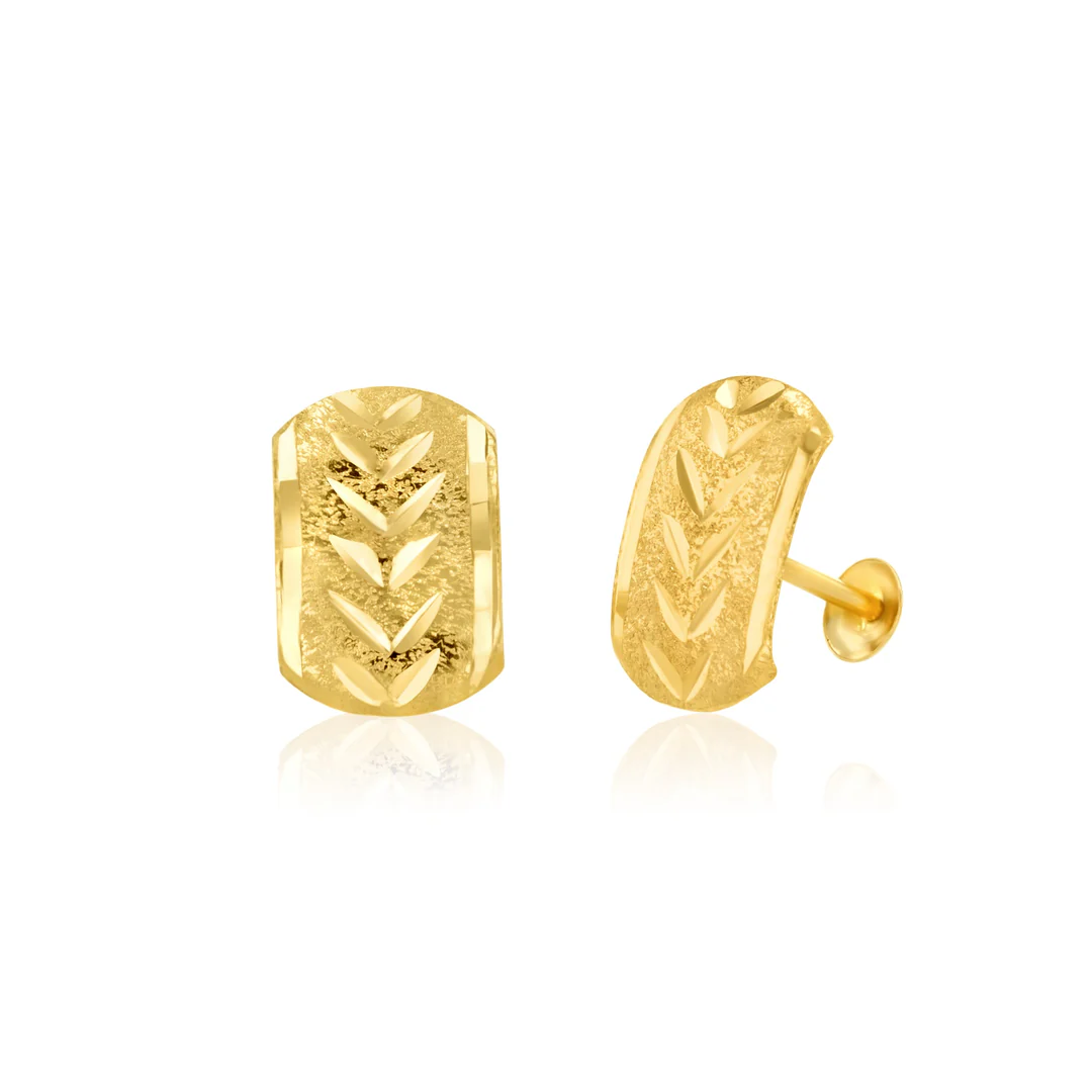 Real Gold Curved Square Screw Earring (18K)