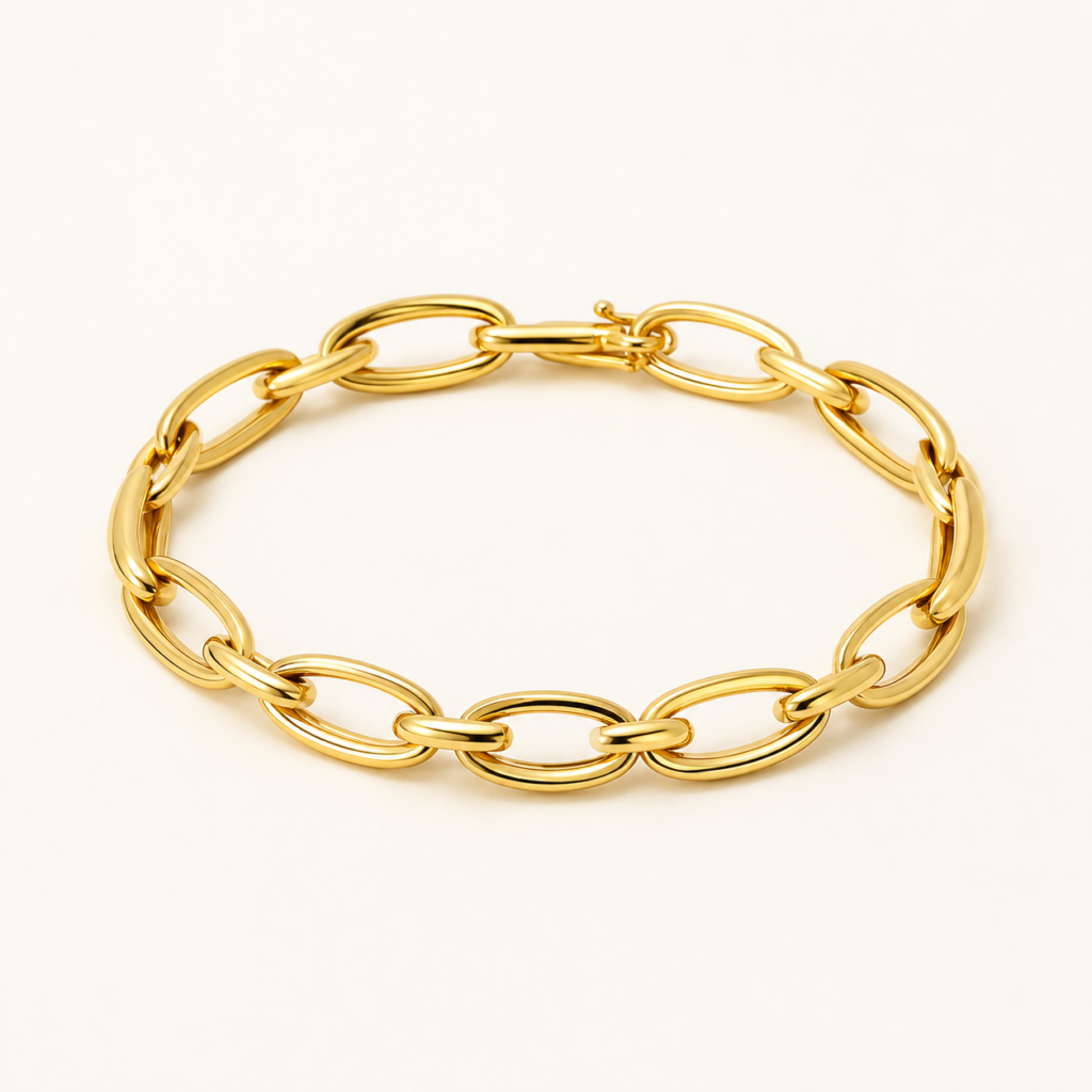 21K yellow-gold crescent link bracelet with clear accents