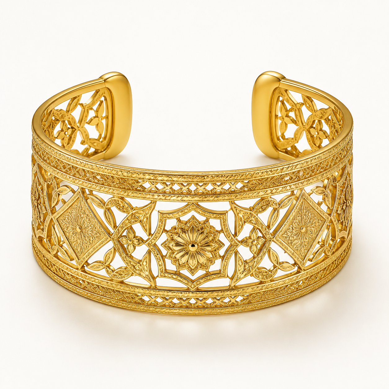 Ornamental open 22K yellow-gold heritage cuff
